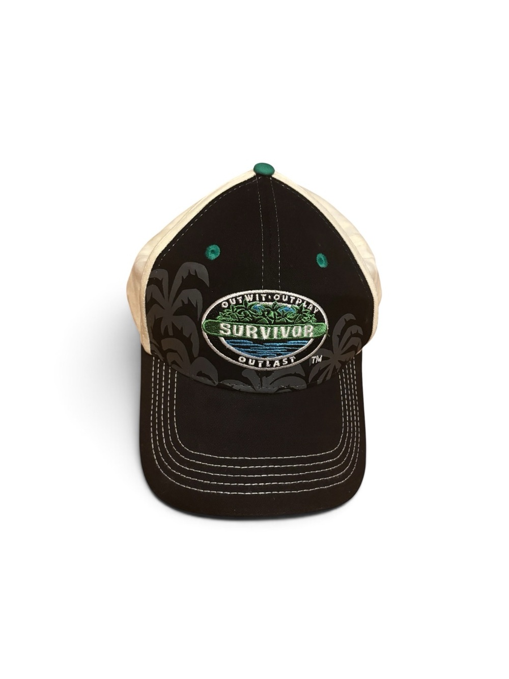 Survivor Jeff Probst Outwit Outplay Outlast Black Green Cream Snapback Hat CBS
